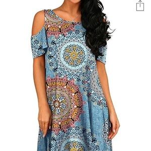 HAOMEILI WOMENS COLD SHOULDER TUNIC SWING DRESS